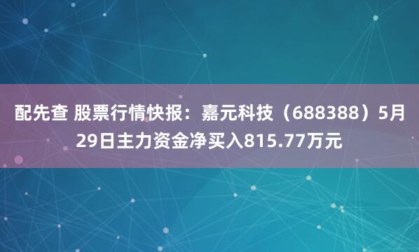配先查 股票行情快报：嘉元科技（688388）5月29日主力资金净买入815.77万元